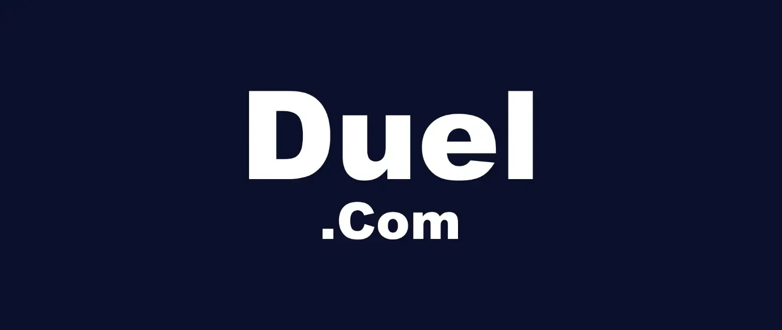 Duel.com crypto casino logo on a dark navy background